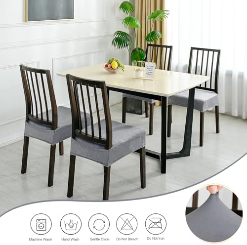 Dining Chair Seat Covers Set of 4 Light Grey Stretch Velvet