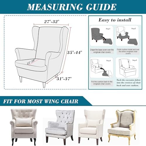 HFCNMY Wingback Chair Slipcover 2 Piece Stretch Jacquard
