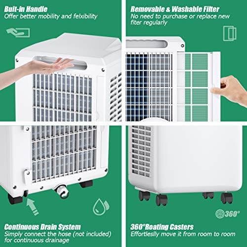 COSTWAY 8000 BTU Portable Air Conditioner 3-in-1 White Black