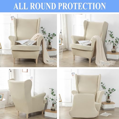 Xingyuxuan 2-Piece Wingback Chair Slipcover - Stretchable Washable Armchair Cover
