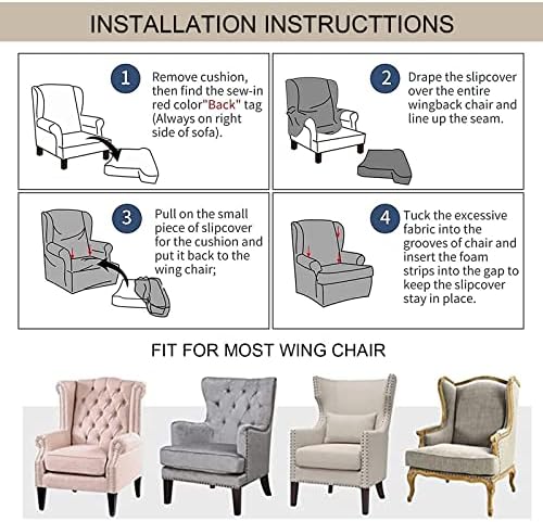 2 Piece Wingback Chair Slipcover for Living Room Chairs