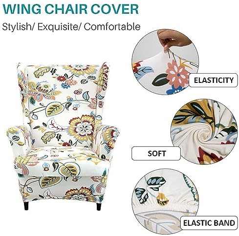 2 Piece Wingback Chair Covers with Flower Design