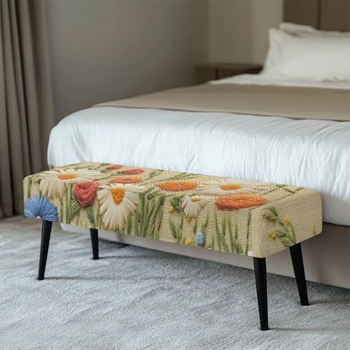 Floral Dining Bench Cover with Elastic Slip Resistant Material