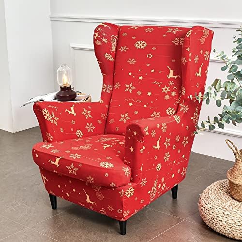 Wing Chair Slipcovers with Elastic Bottom and Stretch Spandex