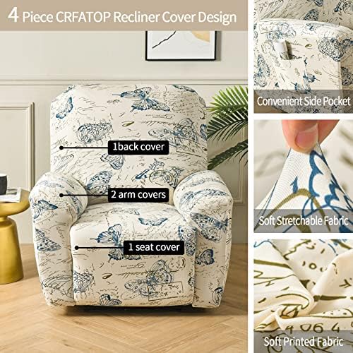 CRFATOP Recliner Chair Slipcover with Pockets 4-Piece Set