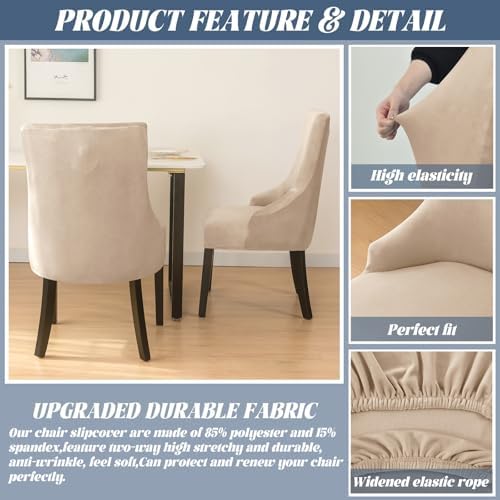Light Brown Wingback Chair Slipcover 4PCS Velvet Stretch Cover