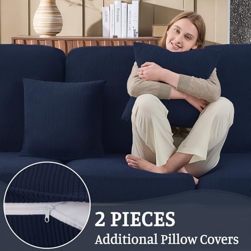 Sectional Couch Covers with 2 Pillowcases Navy