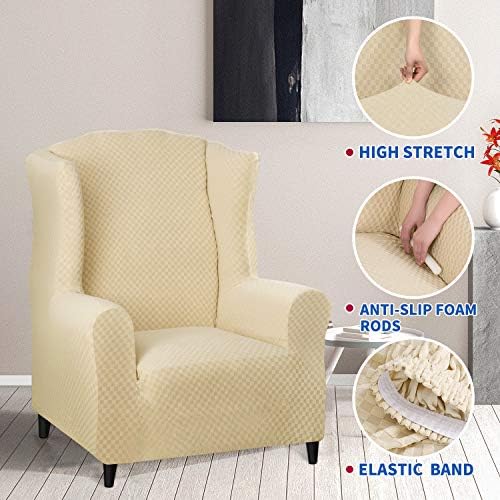MAXIJIN Stretch Wingback Chair Cover Light Beige