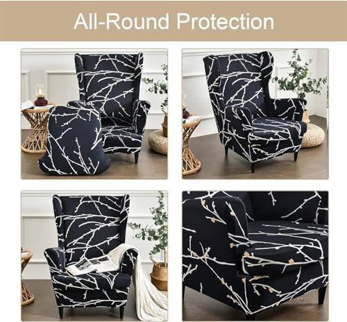 ZEaink 2 Piece Wing Chair Slipcovers Stretch Spandex Covers