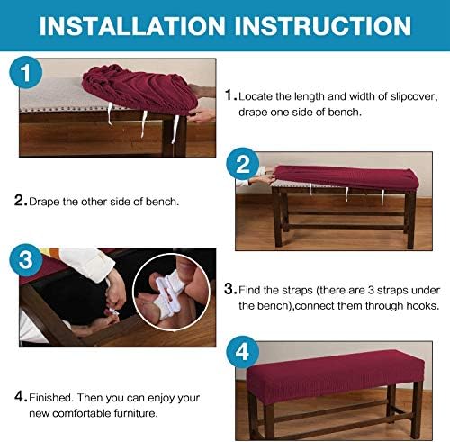 Checked Rectangle Bench Covers for Dining Chairs Soft Stretch Washable Slipcovers