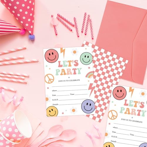25 Piece Retro Smile Face Party Invites with Envelopes