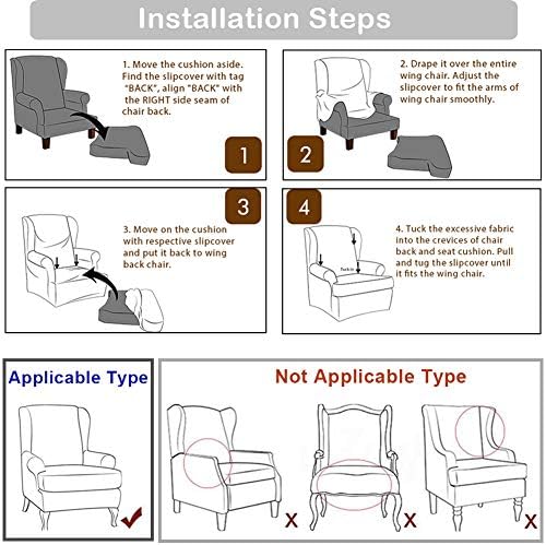 TOPCHANCES 2 Piece Wingback Chair Slipcovers with Cushion Cover