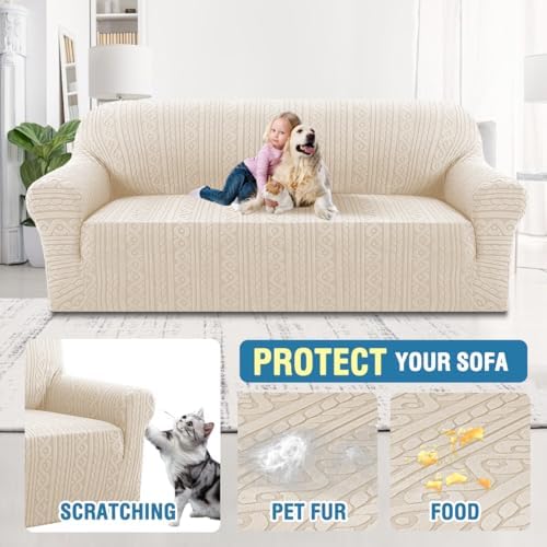HVERSAILTEX Sofa Slipcover with Elastic Bottom Ivory 75-85 Inches