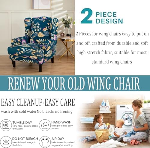Stretch Wingback Chair Slipcovers 2-Piece Universal Fit