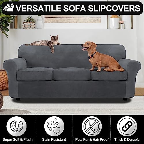 FestiCorp 4 Piece Velvet Sofa Cover Grey