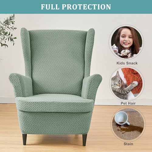 Somsiwey Stretch Wingback Chair Slipcover Set with Ottoman Cover