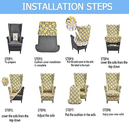 2 Piece Wingback Chair Covers with Flower Design