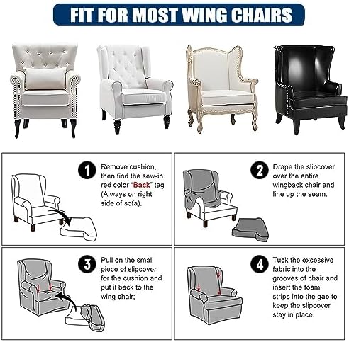 2 Piece Wingback Chair Slipcover with Arms - White