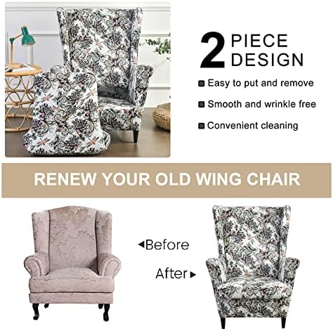 2 Piece Wingback Chair Slipcover for Living Room Chairs