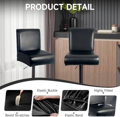 WENZMOC PU Leather Bar Stool Covers Set of 4 Waterproof Black