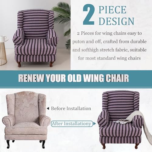 Stretch Wingback Chair Covers 2 Piece Set for Living Room and Bedroom