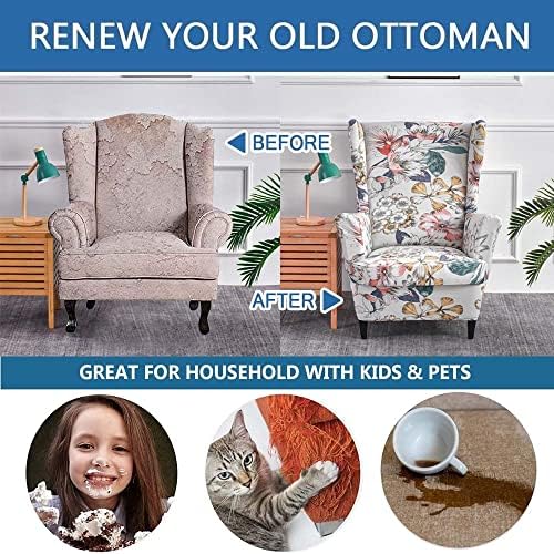 Fibita Wingback Chair and Ottoman Slipcover Set 1