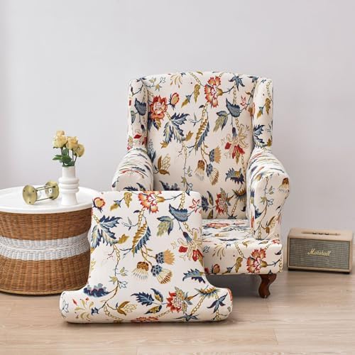 Chickwin Stretch Wingback Chair Slipcover Pink Flower