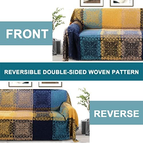Turquoize Boho Cotton Sofa Cover XX-Large Yellow Navy
