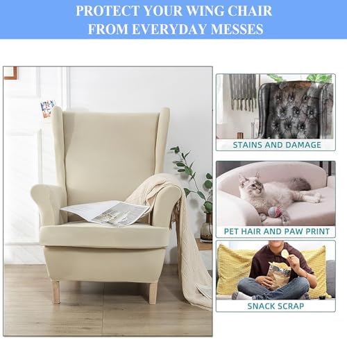 Xingyuxuan 2-Piece Wingback Chair Slipcover - Stretchable Washable Armchair Cover