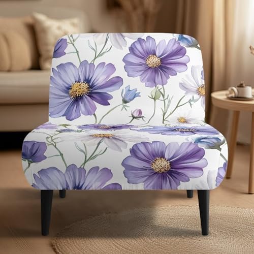 Purple Daisy Print Accent Chair Cover for Armless Chairs