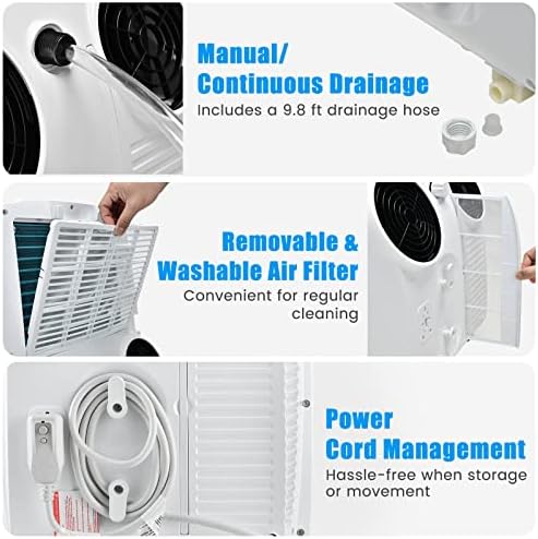 COSTWAY 11500 BTU Portable Air Conditioner with Dual Hose and Remote Control