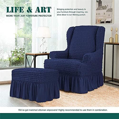PURRSI Stretch Slipcover with Skirt Navy Blue