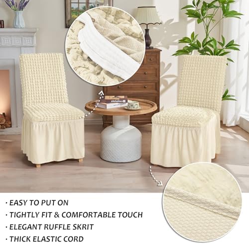 NICEEC High Stretch Chair Covers Set of 6 Beige