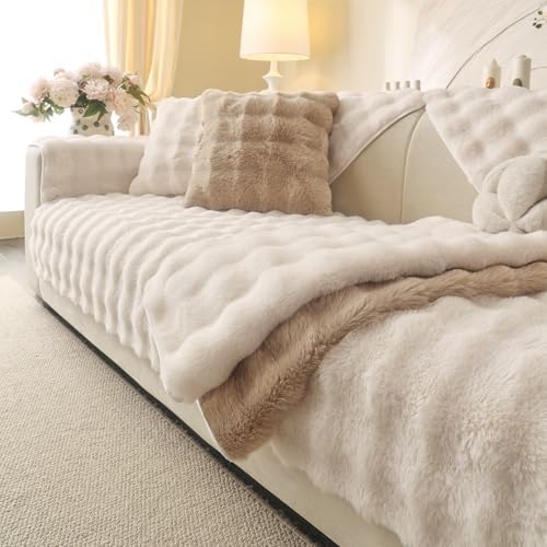 Soft Plush Faux Fur Sofa Cover 36x82 White