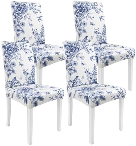 Blue Floral Dining Chair Covers Set of 4