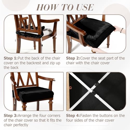 Havawish Dining Chair Seat Covers with Armrests Black
