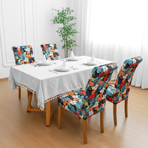 EVOLLER Stretch Floral Dining Chair Covers Set of 4 Washable