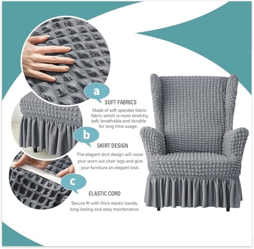 Stretch Seersucker Wingback Chair Slipcover Set