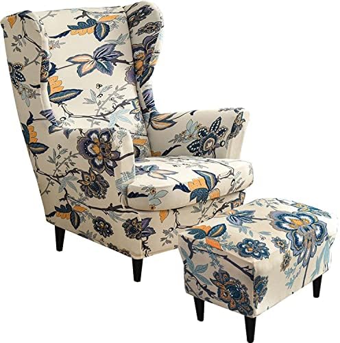 FIBITA Wingback Chair and Ottoman Slipcover Set