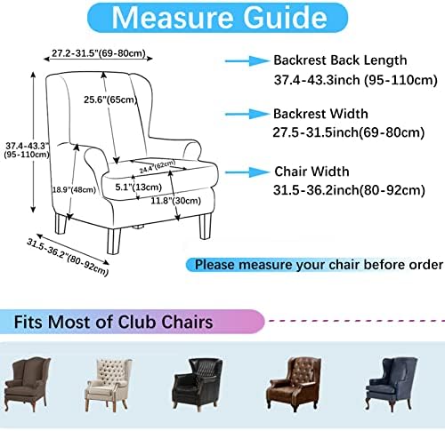 Jusmate Wing Chair Slipcovers 2 Piece Grey White