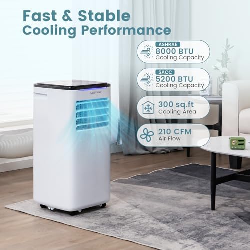 COSTWAY 8000 BTU Portable AC Unit for 300 SqFt Room