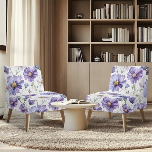 Purple Daisy Print Accent Chair Cover for Armless Chairs