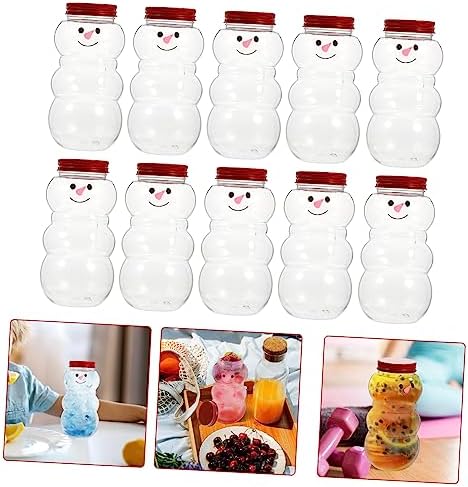Cabilock 10pcs Snowman Drink Bottles with Lids
