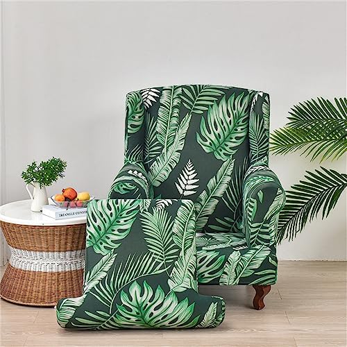 Tropical Leaf Stretch Wing Chair Slipcover 2 Piece