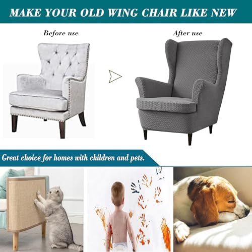 HFCNMY Wingback Chair Slipcover 2 Piece Stretch Jacquard