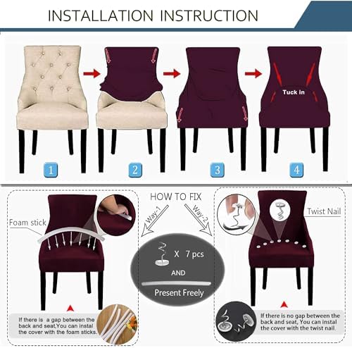 KELUINA Jacquard Waterproof Stretch Wingback Chair Cover Slipcover - 2PC Navy