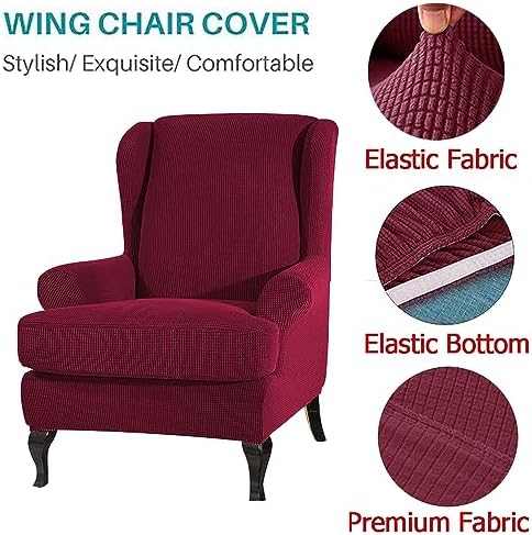 Peacock Blue Jacquard Wingback Chair Covers 2 Piece