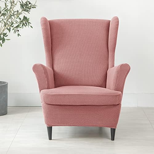 CONRUSER Stretch Wingback Chair Covers Pink 2 Piece