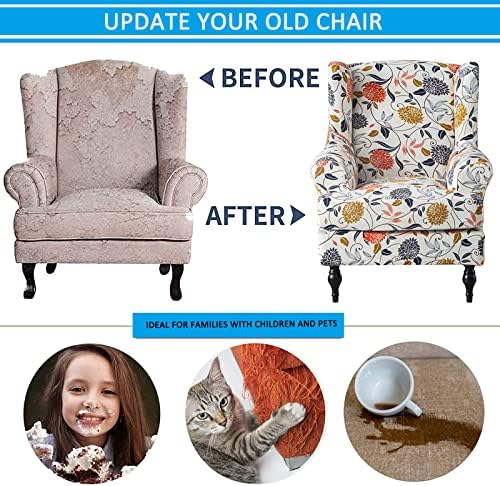 YOPOIY 2-Piece Stretch Wingback Slipcover Removable and Washable