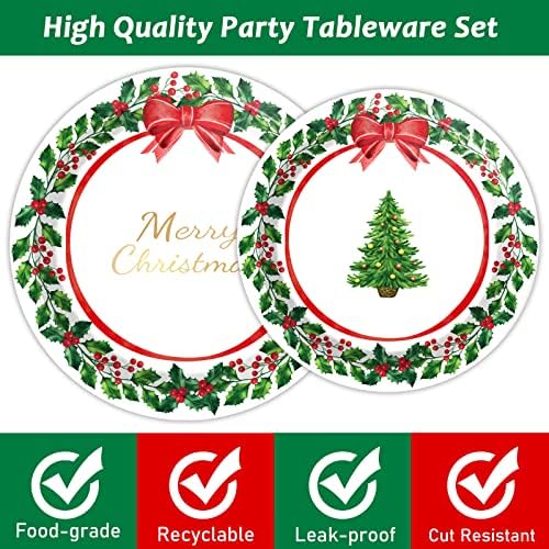 Gisgfim 96 Pcs Christmas Paper Plates Napkins Party Supplies
